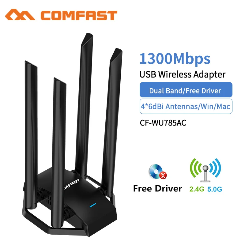 

CF-WU785AC 1300Mbps Dual-band 2.4G&5GHz Usb Network Card Wireless WiFi Adapter High gain 4*6dbi Antenna Desktop wi-fi Receiver