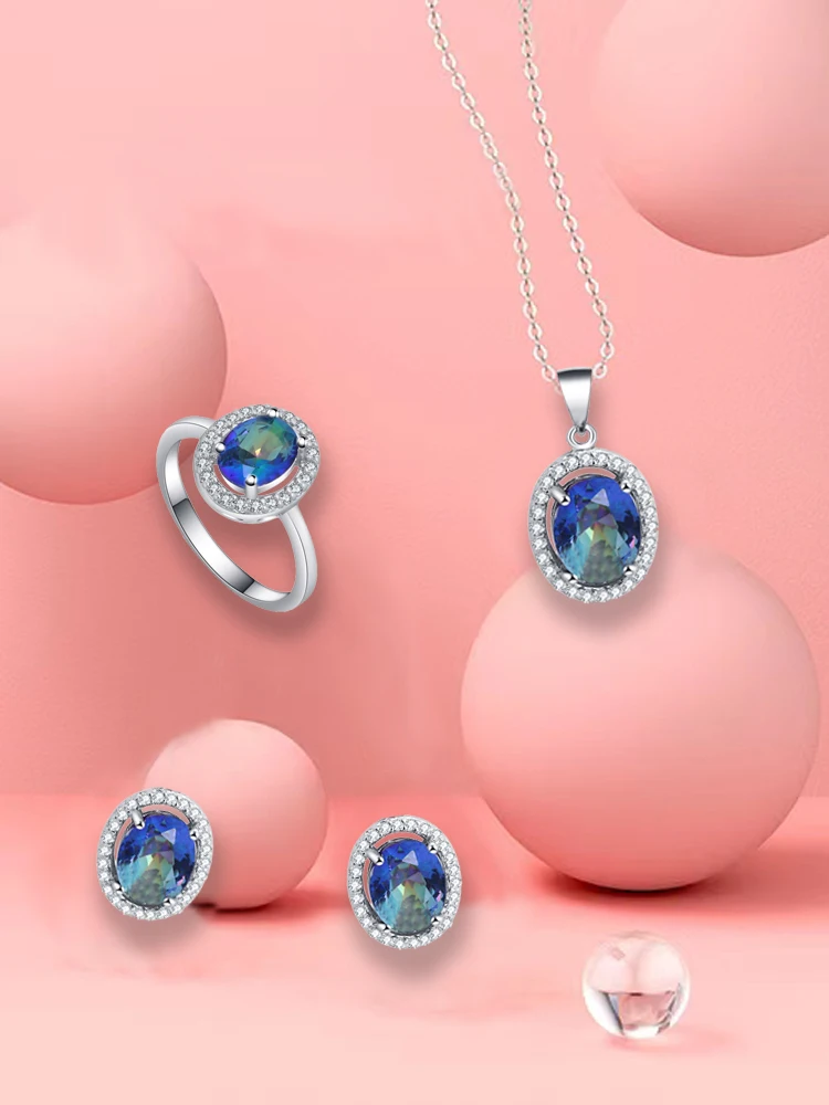 Ayowei color 925 silver zircon earringspendant necklace ring jewelry set ladies new business gifts women's models JS782A | Украшения и