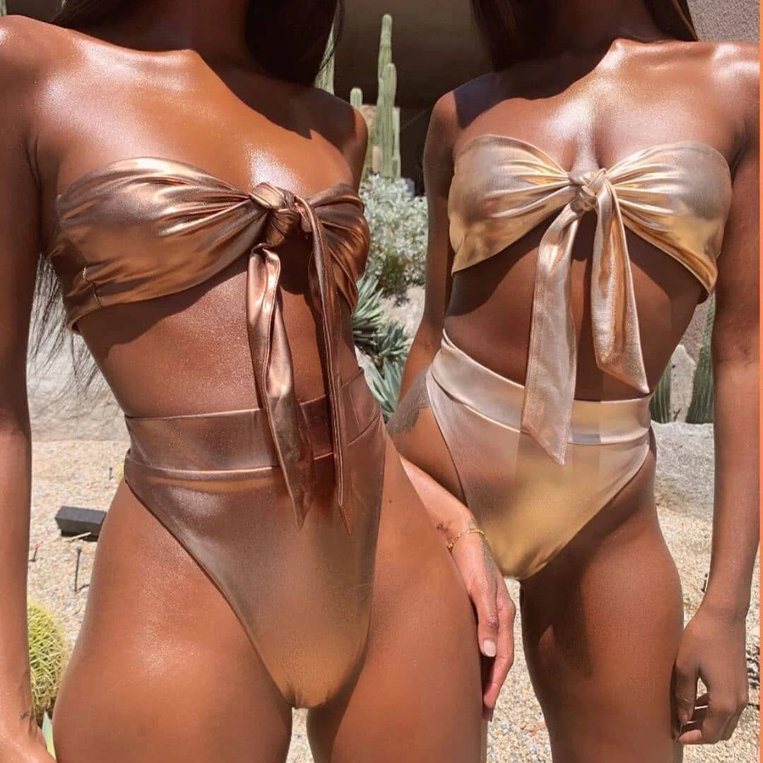 MysteryPark женские костюмы из двух предметов Золотое бикини с высокой талией пуш-ап