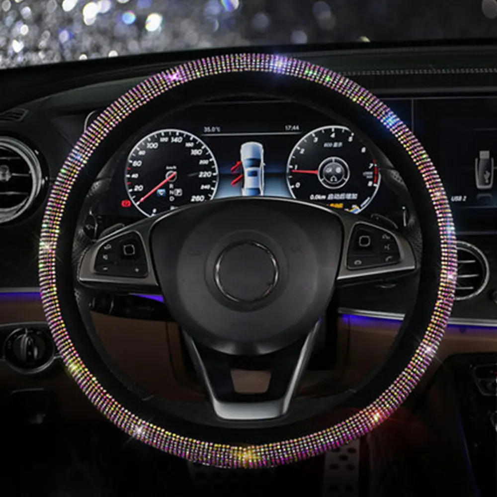 

Universal 37-38cm Hard Steering Wheel Cover Colorful Diamond Rainbow Protector Cover Interior Accessories Car-styling