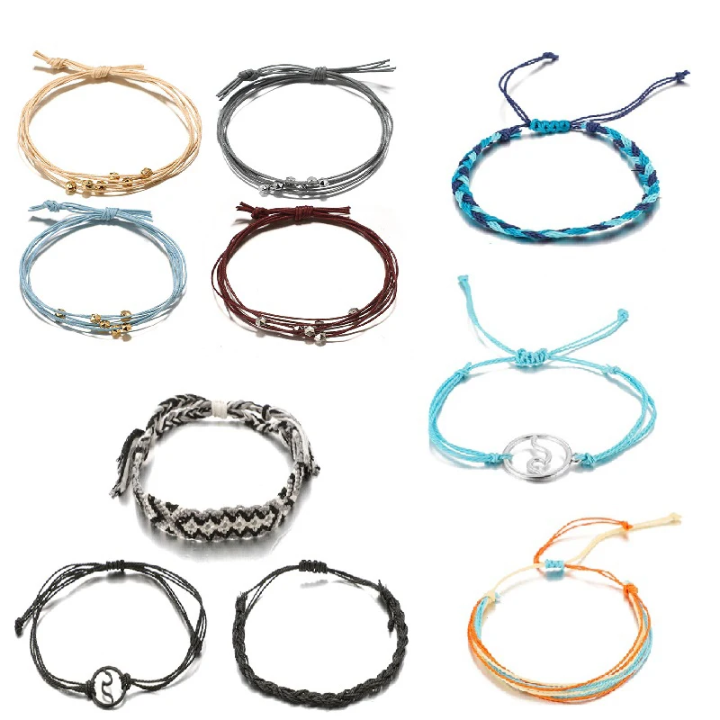 

10 Pcs/Set Women's Fashion Geometry Braided Rope Bracelet Bohemian Retro Jewelry Accessories