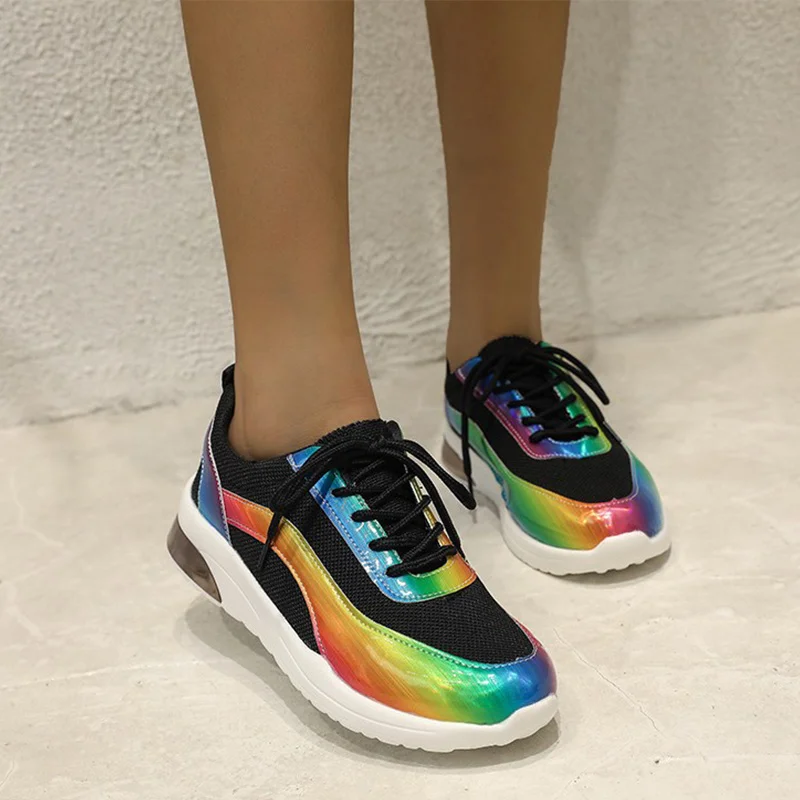 

Woman Vulcanized Shoes Ladies Lace Up Colorful Sneakers Breathable Comfortable Women's Shoes Fashion Female Mesh Light Footwear