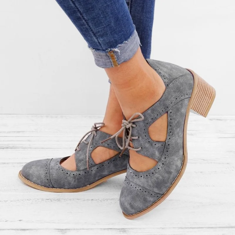 

Oxford Shoes for Women Heels for Women Chunky Heels Brogue Leather Saddle Dress Shoes Lace Up Vintage Wingtip Ankle Boots