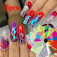 16 color nail flame stickers nail holographic flame hollow stickers fire manicure stickers nail decoration