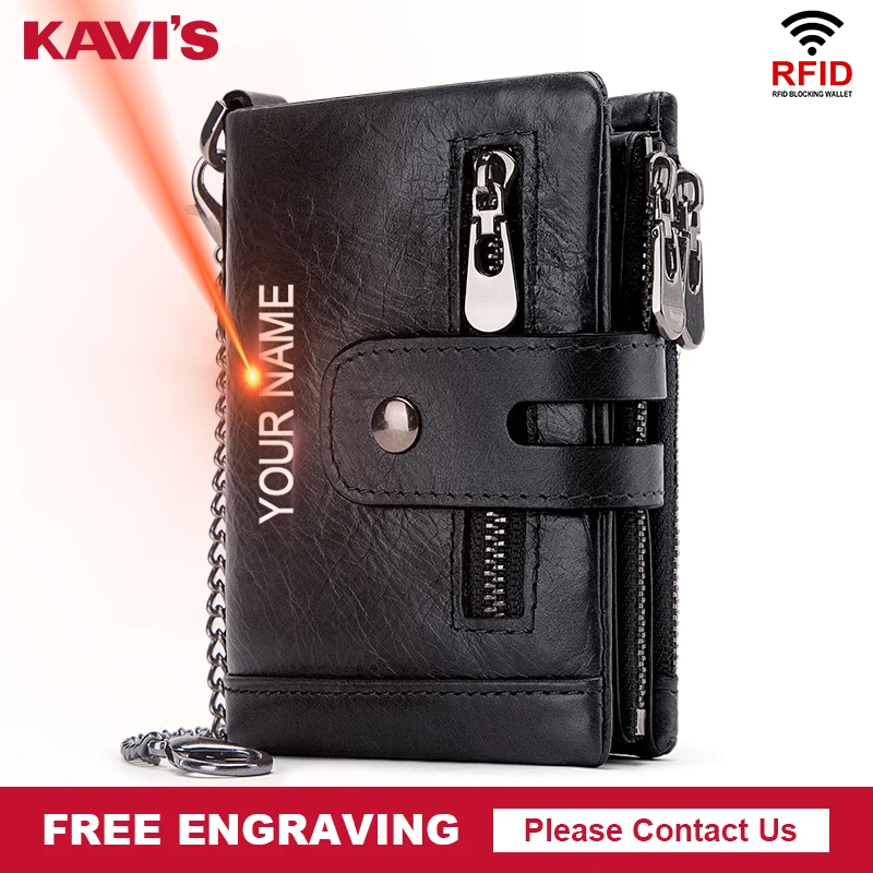 KAVIS Бесплатная гравировка Rfid кошелек из натуральной кожи мужской для монет