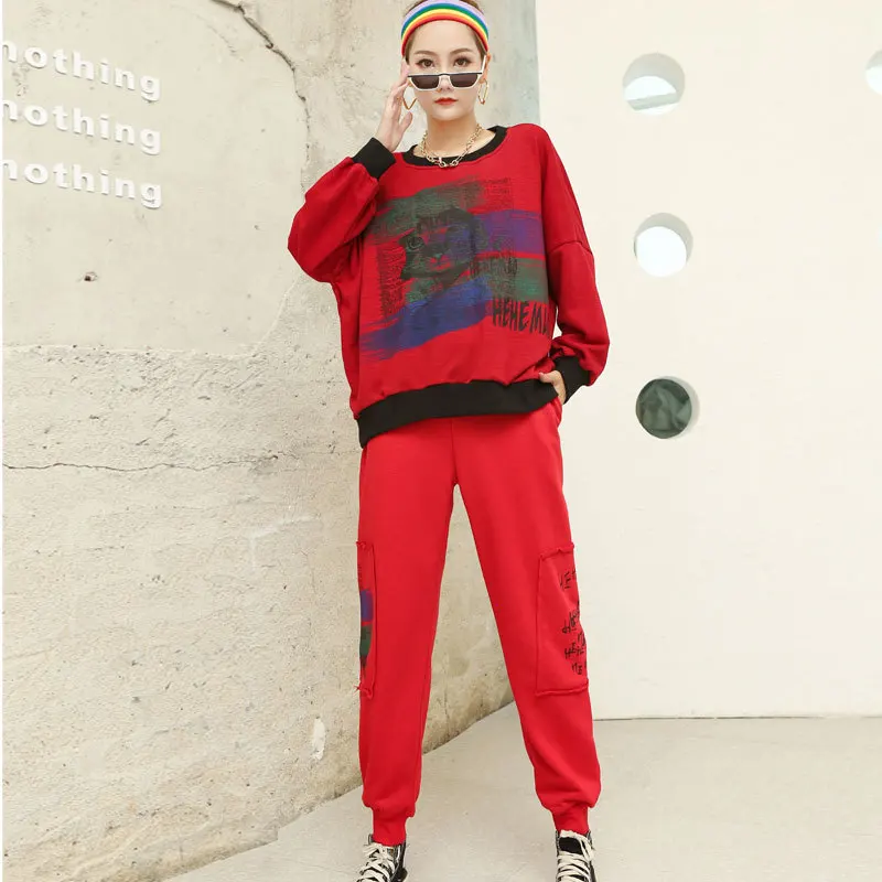 

Max LuLu 2021 British Autumn Tracksuits Ladies Printed Two Pieces Sets Women Long Sleeve Sweatshirts And Oversized Harem Pants