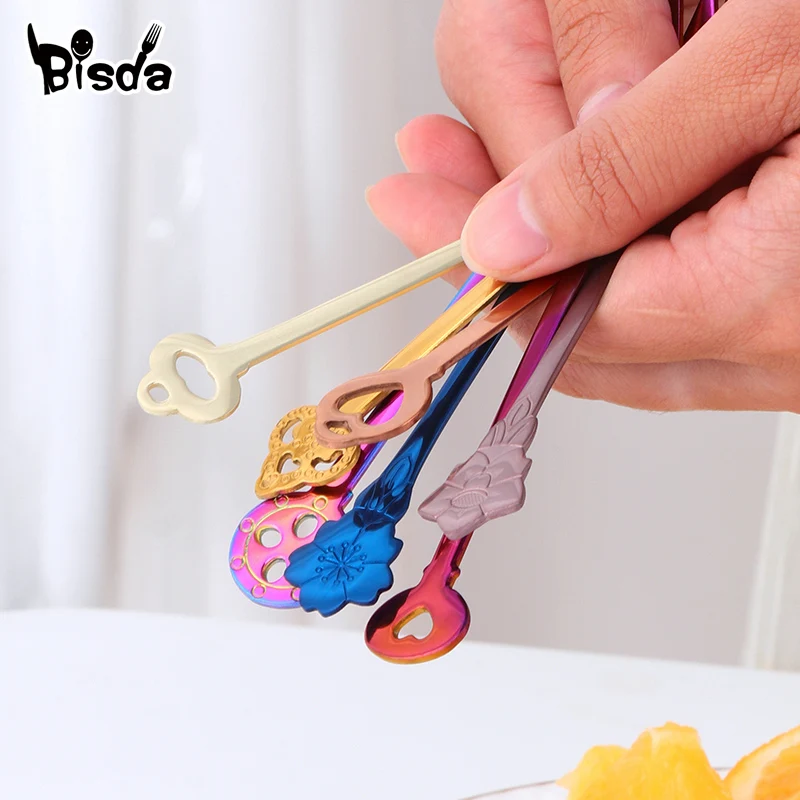 10Pcs Stainless Steel Fruit Forks Colorful Lovely Dinnerware Flower Shape Cake Tea Fork Dessert Flatware Party Utensils | Дом и сад