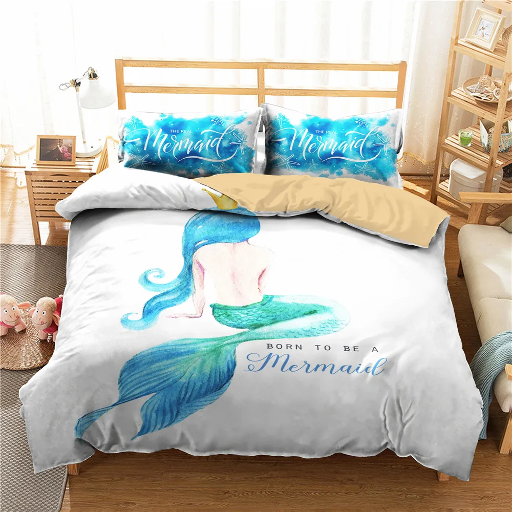 

Комплект постельного белья с изображением Русалочки, с пододеяльником и наволочками, для спальни, для девушек