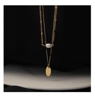 titanium with 14k gold real pearl layered chain necklaces women jewelry designer t show runway gown rare ins japan korean
