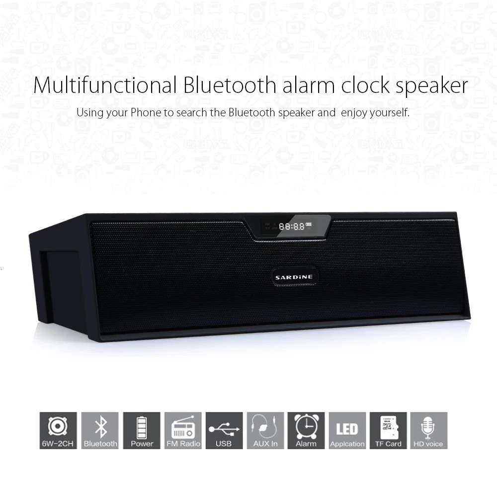 Sardine SDY-019 беспроводной Bluetooth динамик fm-радио 10 Вт портативный стерео сабвуфер Hi-Fi динамик s плеер с sd-картой
