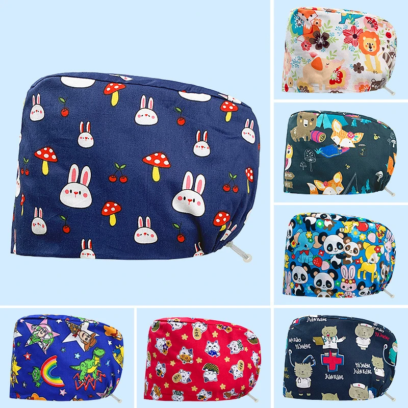 

Модная дышащая шапочка с рисунком, хирургические шапочки, повседневные унисекс регулируемые уличные медсестры