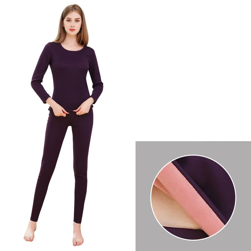 Pink velvet purple 2 шт./компл. Long Johns Для мужчин зимняя женская обувь Термальность костюм мужской женский теплый Термальность нижнее белье Костюмы длинное нижнее белье зимнюю детскую одежду для сна - Цвет: Pink velvet purple
