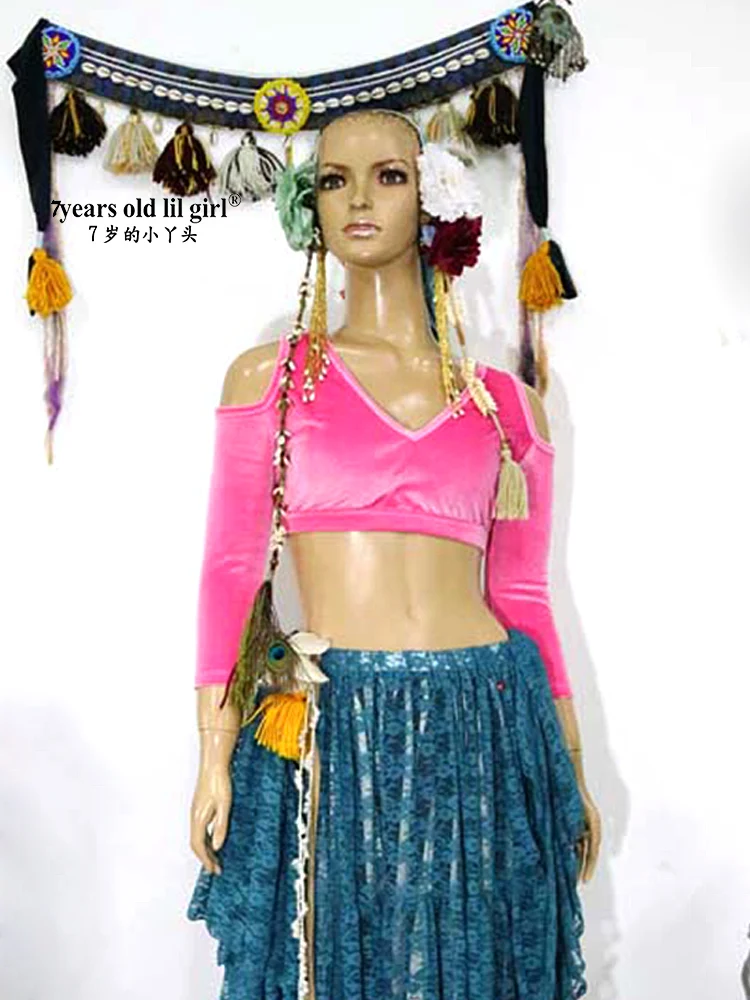 Бархатные толстый шанс Племенной чоли для танца живота падения с длинным рукавом