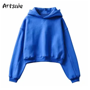 Artsnieзима 2021; Теплая флисовая женская толстовка с капюшоном; Толстовки с длинными рукавами; Женские свитшоты с открытыми плечами; Цвет синий; Femme