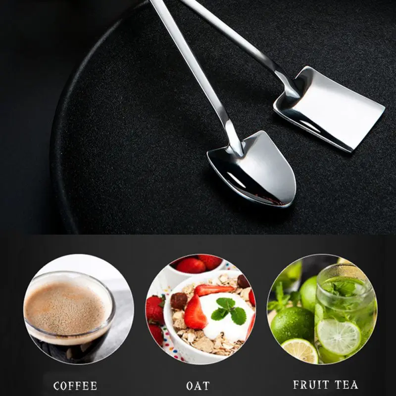 

304 Stainless Steel Spoon Creative Retro Industrial Flat Tip Shovel Shovel Dessert Long Handle Stirring Ice Spoon New