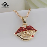 new fashion elegant red lip rhinestone necklace for women love letter pendant girls gifts party
