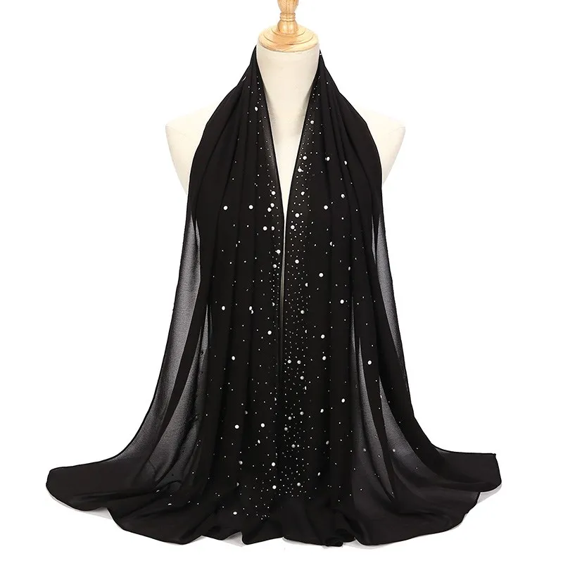 1 шт. Новый женский шифоновый шарф с бриллиантовыми шипами бисером простые