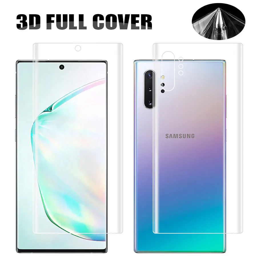 Передняя + задняя 3D Защитная пленка для Samsung Galaxy Note 10 Plus S10 S8 S9 мягкая Гидрогелевая