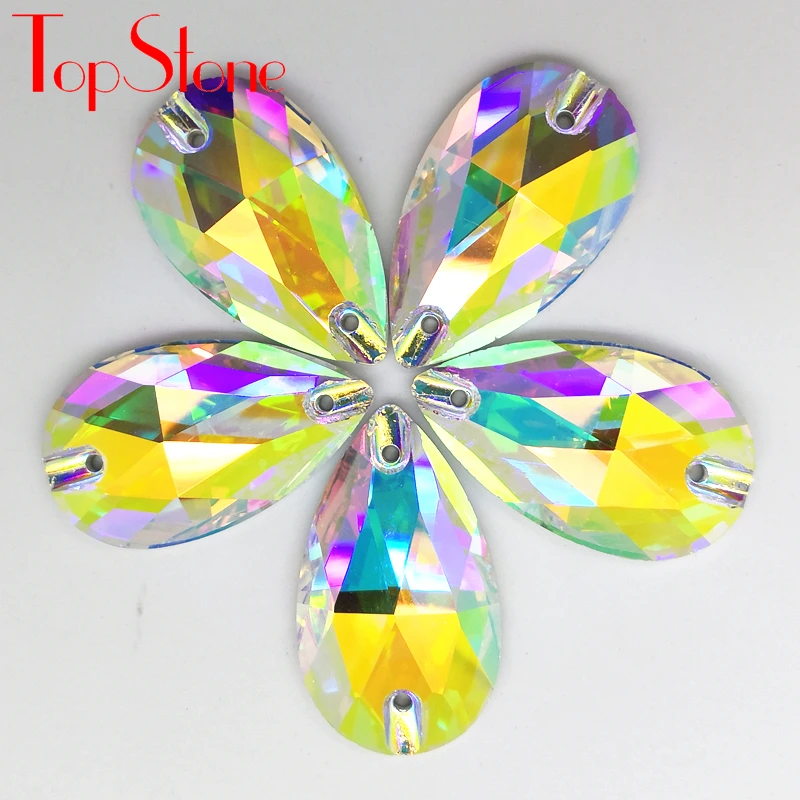 Хрустальные каплевидные камни K9 #3230 AB для пришивания с плоским основанием 7x12 11x18