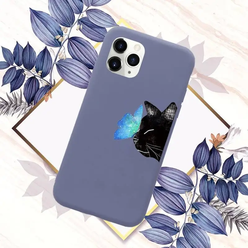 

Cat butterfly nose tip cute lovely Phone Case Purple Candy Color for iPhone 11 12 mini pro XS MAX 8 7 6 6S Plus X SE 2020 XR