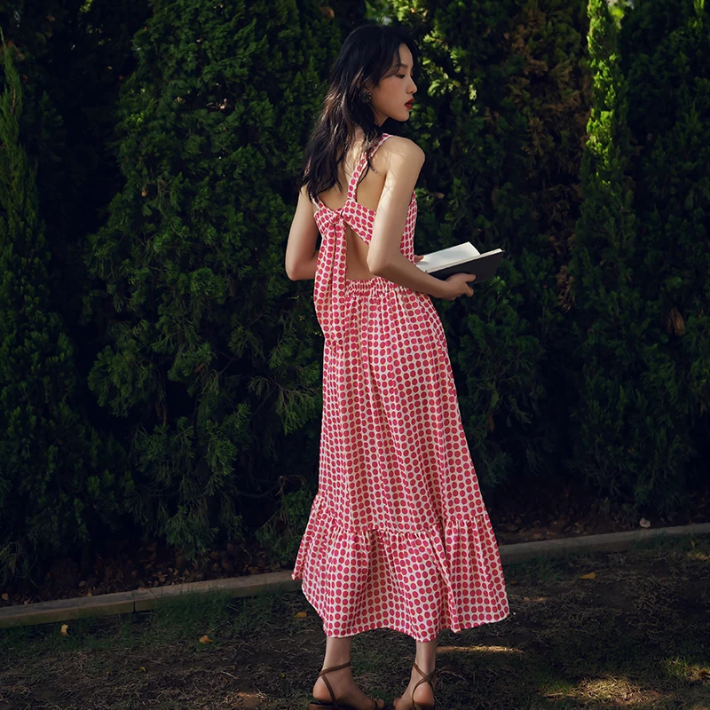

Fashion women new arrival casual personality dot beach dress comfortable party high quality backless summer asymmetrical dress
