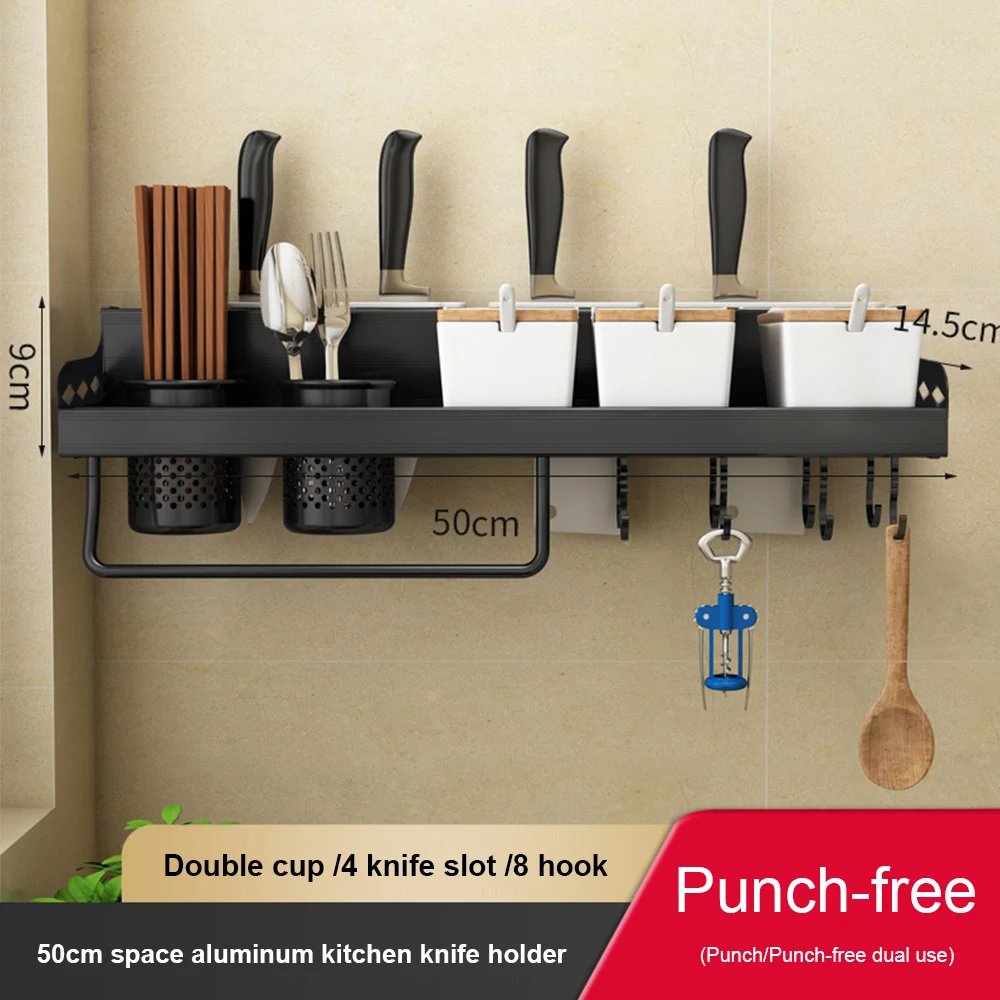 

Kitchen Accessories Organizer Wall-Mounted Multi-functional Spice Shelf Kitchen Utensil Storage Frame Seasoning Rack 40/50cm