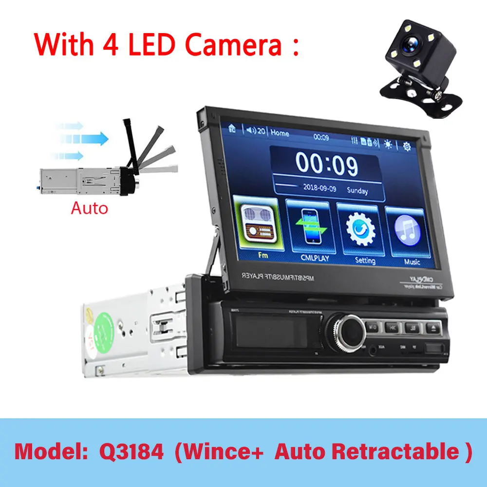 Q3184 4led Camera LeeKooLuu 1 Din Android 7,1 Автомагнитола с авто выдвижным экраном универсальное радио Bluetooth Wifi Mirrorlink gps Автомобильный мультимедийный - Color: Q3184 4led Camera