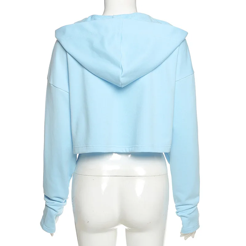 

Echoine Zipper Short Hooded Jacket Sportwear Women Tracksuit Sweatshirt Outwear Casual Short Coat Blue Black Club Streetwear