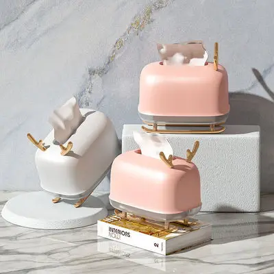 

Plastic Deer Model Tissue Box Paper Towel Holder Dispenser Storage Napkin Case Desk Organizer Ornament Home Office Storage