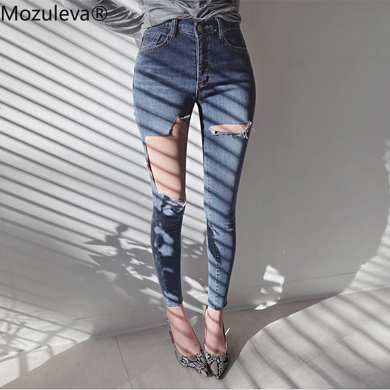 

Mozuleva Summer Ripped Holes Elastic Denim Jeans Women Jeggings Tassel High Waist Cropped Pant Capris Female Skinny Pencil Jeans