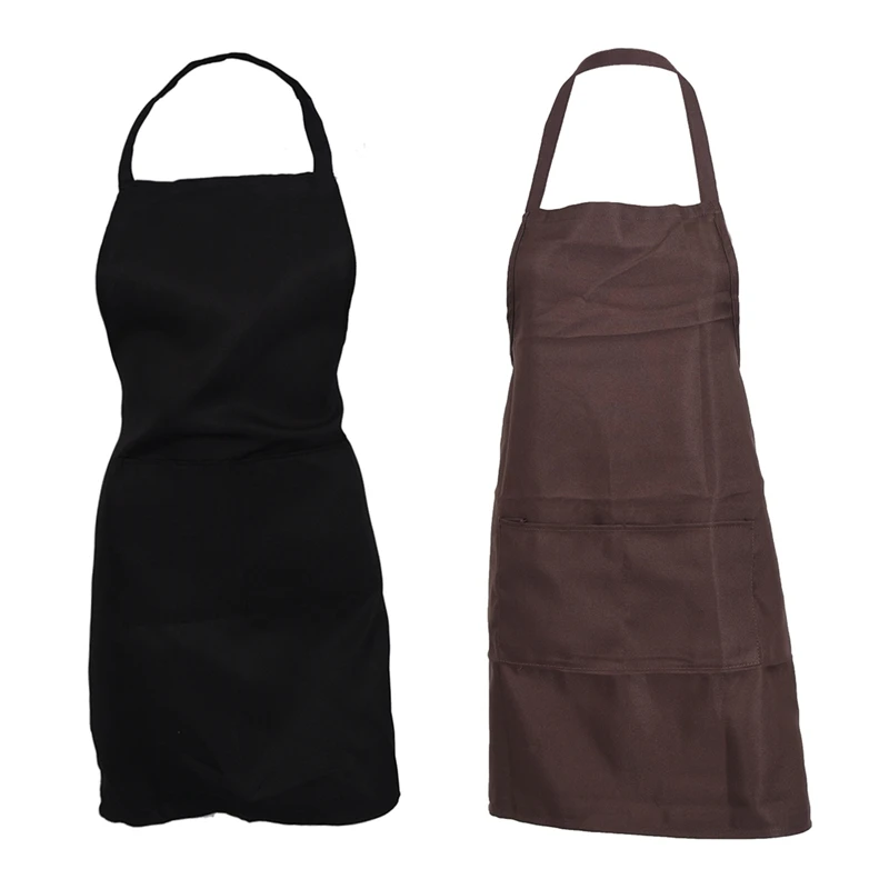 

Однотонный фартук с передним карманом для кухни, для приготовления выпечки, черный и кофейный цвета, 2 шт.