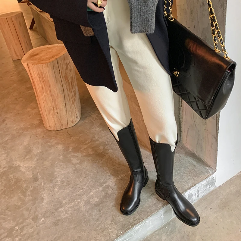 Женские сапоги до колена из натуральной кожи на платформе размеры 34-43 | Обувь