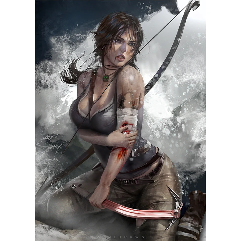 

Sexy Hurt Woman Lara Archer Canvas Painting Custom Print Japanese Anime Video Game Movie Poster Wall Art Picture for Bedroom
