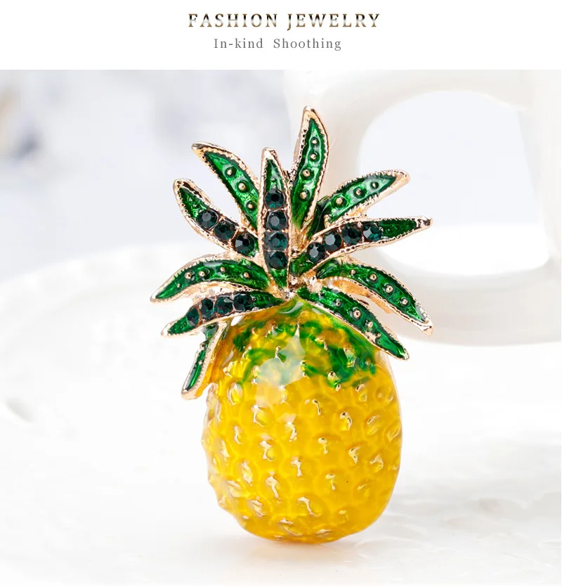 Желтый цвет ананас Фрукты Кристалл Стразы Броши для женщин модное летнее платье