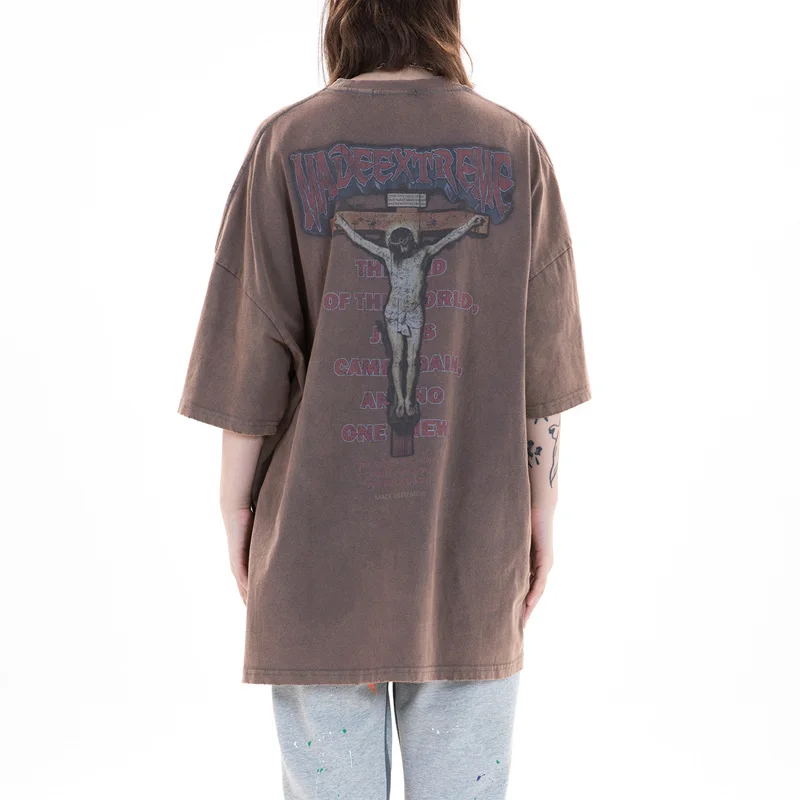 

Bonita Vida Tshirts Religion Jesus Christ Cross Print Distressed Ripped Tees Shirts Hip Hop Cotton Punk Rock Gothic Tops