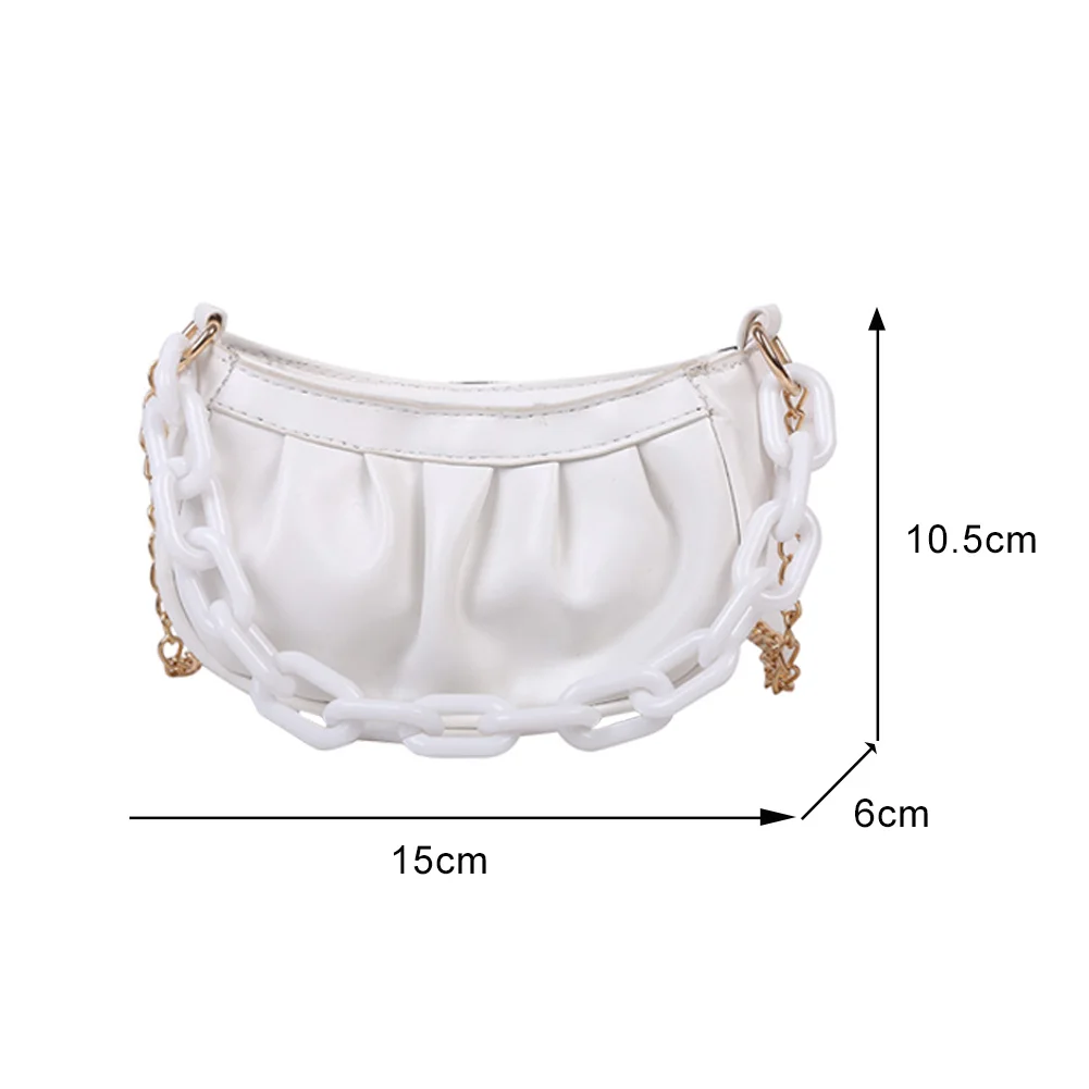 

Fashion Women PU Leather Pure Color Pleated Shoulder Crossbody Messenger Bag Casual Ladies Thick Chain Small Hobos Handbags