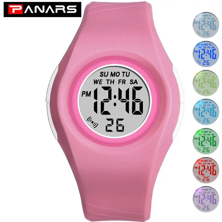 

PANARS Candy Color Children Watches Waterproof Sports Student Wristwatch Colorful Luminous Date LED Digital Watch for Boy Girl