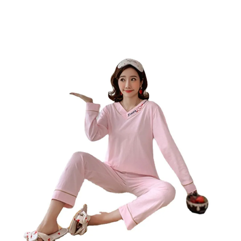 2021 Autumn Spring Air Conditioning Room New Women's Pajamas Set Korean Version Loose Long Sleeve Nightwear Casual Home Wear