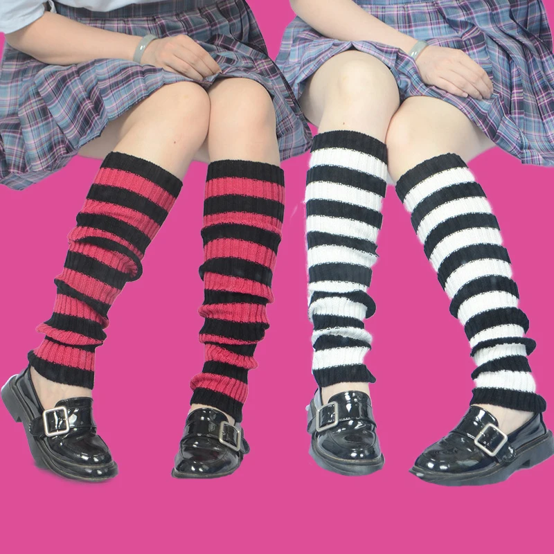 2021 Harajuku Goth E-Girls теплые носки радужные полосатые женские зимние вязаные гетры панк