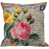 hgod designs throw pillow cover roses flower with vintage butterfly stamp letter pink yellow red green home decorative