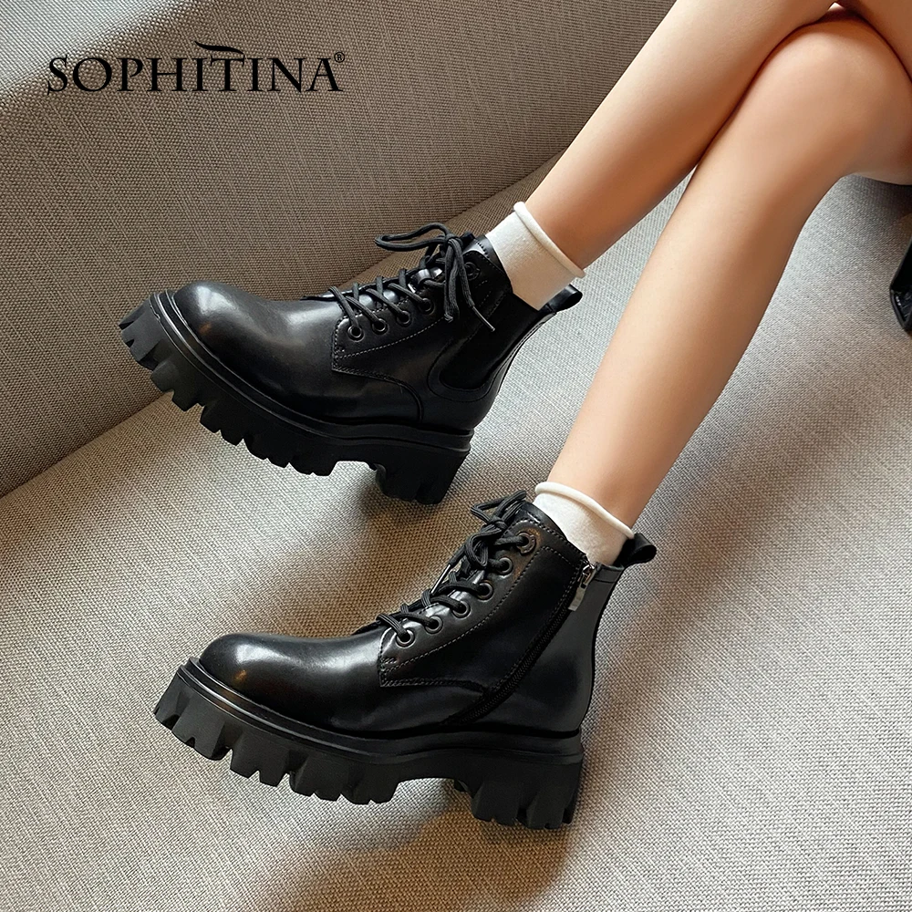 Beli Sepatu Wanita SOPHITINA Sepatu Bot Wanita Platform Sepatu Kasual Ujung Bundar Mewah Pendek Hangat Sepatu Bot Wanita Bertali Komuter Baru WO626
