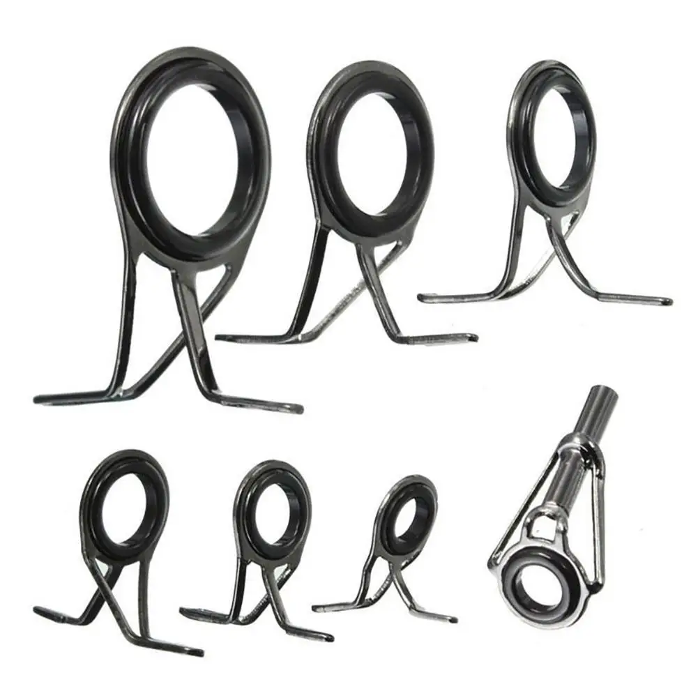 

7 PCS Casting Fishing Rod Guide 0.5/0.6/0.8/1.1/1.4/1.8cm Diameter Rock Stainless Steel Frame Baitcasting Eye Line Ring