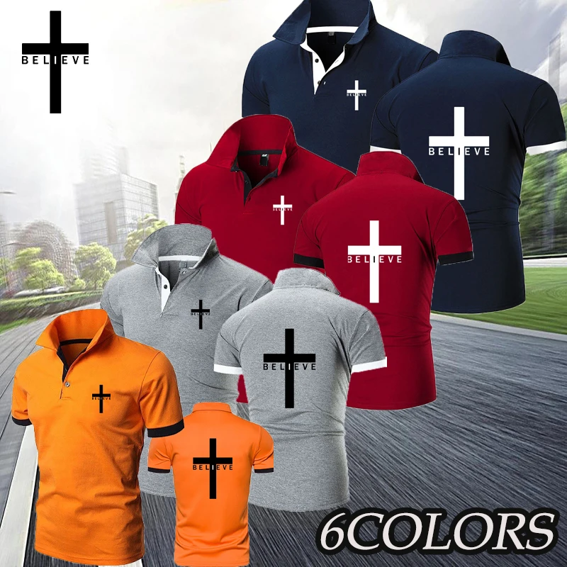 

Новинка 2022, мужская рубашка-поло с принтом Иисуса, летняя деловая, повседневная, однотонная, Спортивная, уличная, тонкая, дышащая футболка, р...