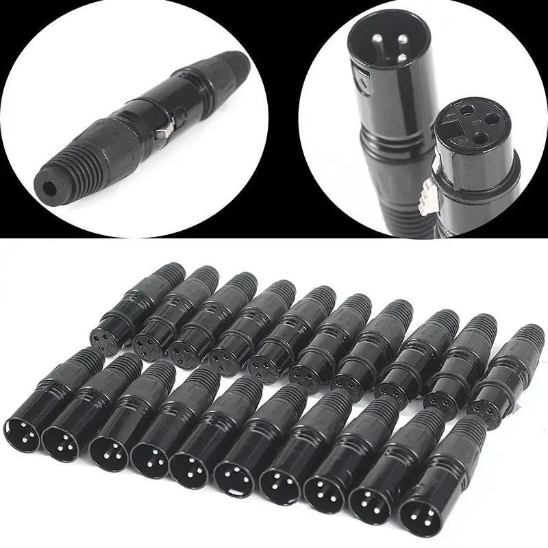 

10pairs XLR 3Pin Audio Microphone Cable Connector Black Male + Female MIC Plug Cable Connect XLR Adapter(10x Male+10x Female)
