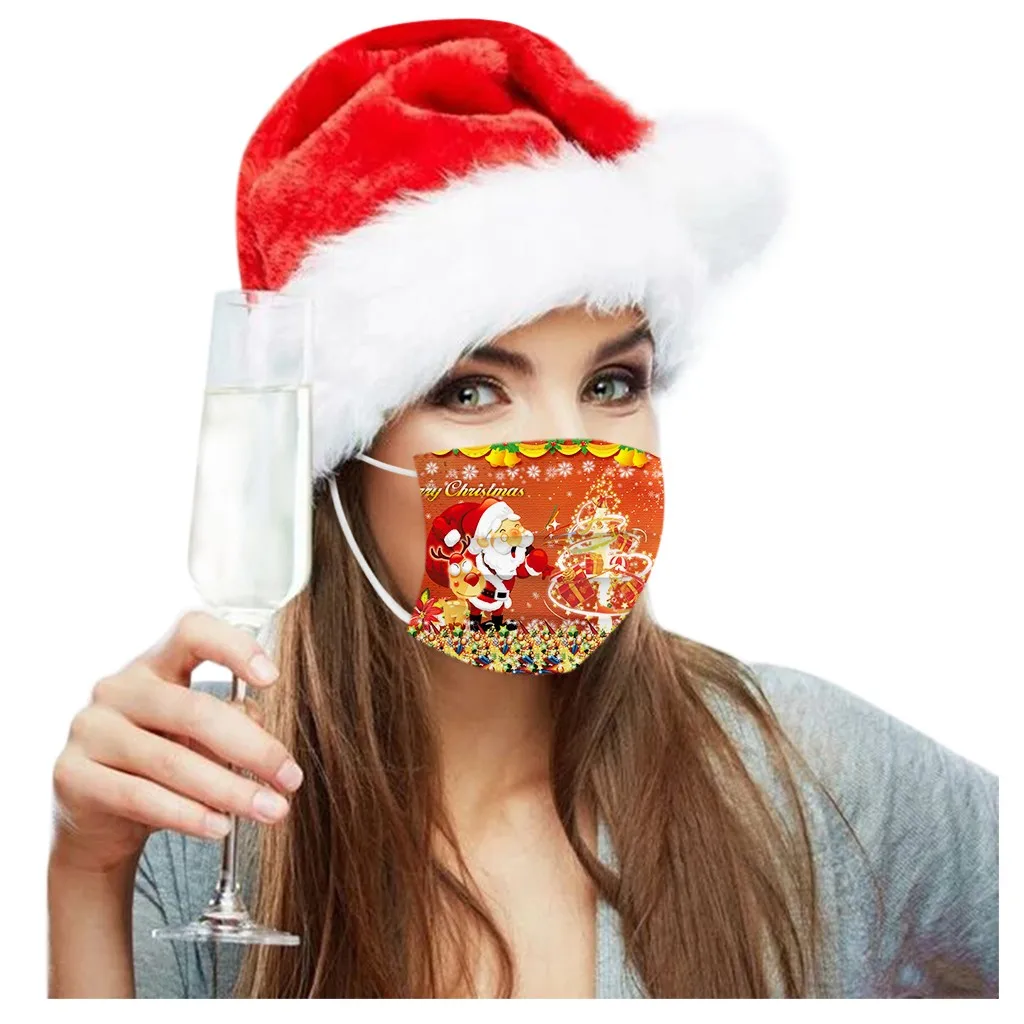 

20pcs Adult's Mask 3-layer Non-woven Mouth Mask Christmas Printing Earhook Mask Breathable Windproof Cycling Mascarilla#E1