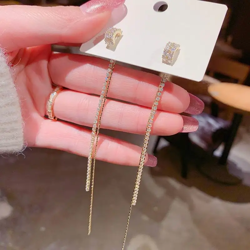 

Micro Pave Zircon Tassel Earrings Women Long Earings 2021 New Jewelry Wholesale