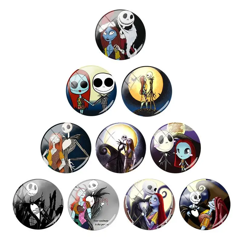 

Disney The Nightmare Before Christmas Jack Skellington And Sally 12mm/15mm Width/16mm/18mm Photo Glass Cabochon Dome DIY Jewelry