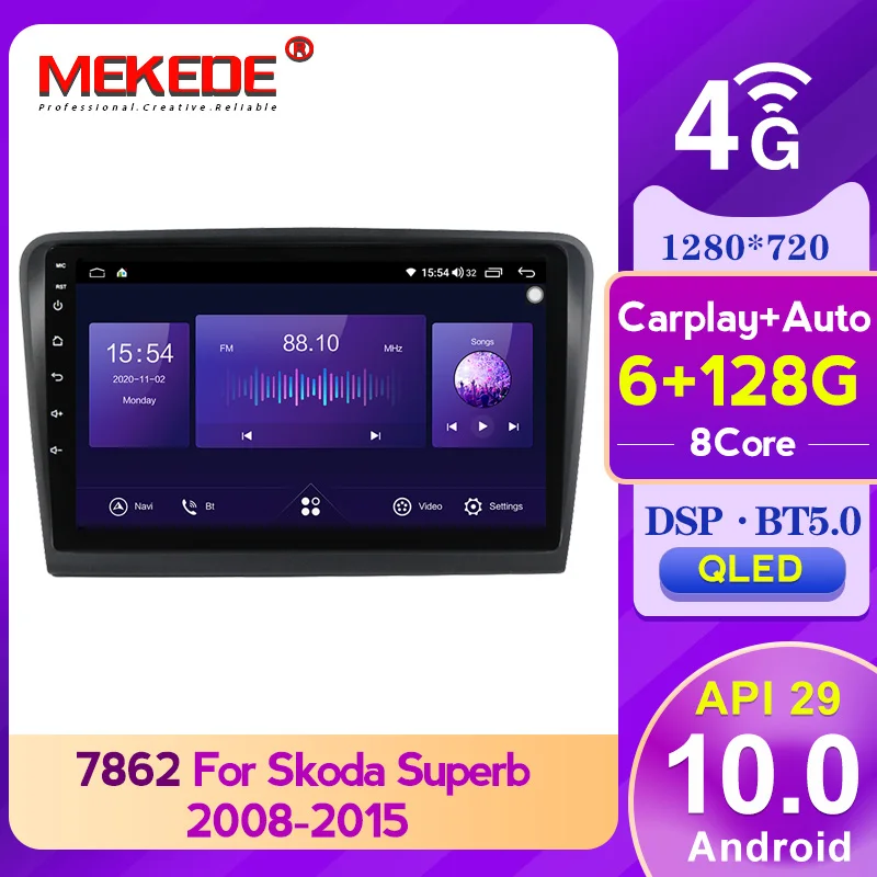 

8 core 6+128G BT5.0 DSP carplay Auto car Radio Android For Skoda Superb 2 B6 2008 - 2015 GPS Car Multimedia Player QLED screen