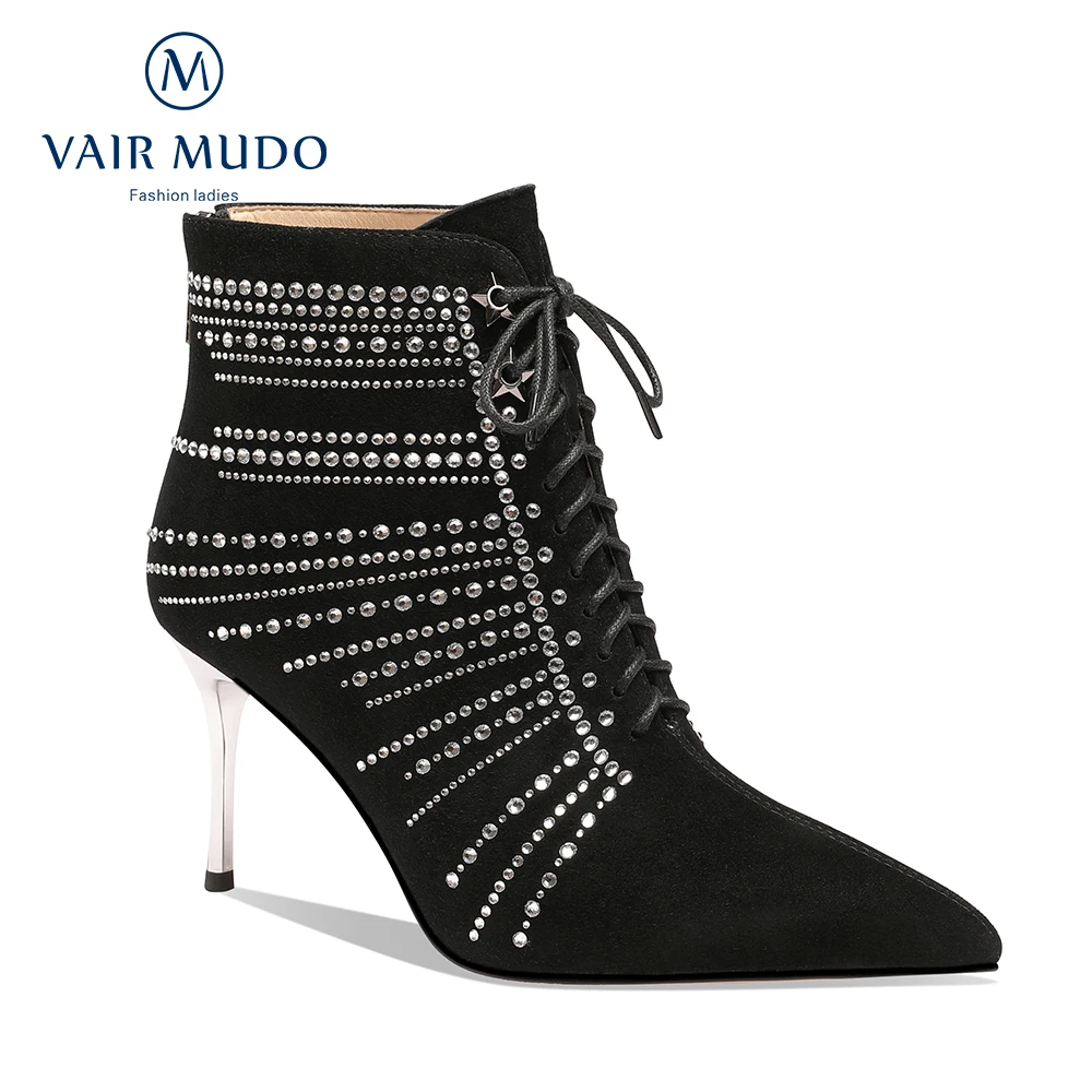 

VAIR MUDO Women High Thin Heels Ankle Boots Elegant Fashion Concise Footwear Autumn Winter Boots Shoes Pointed Toe LadyWM-X250-C
