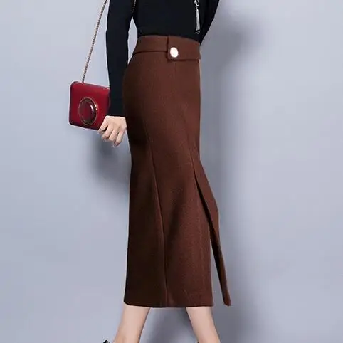 Женские шерстяные длинные юбки в клетку с высокой талией 2020 зимняя модная